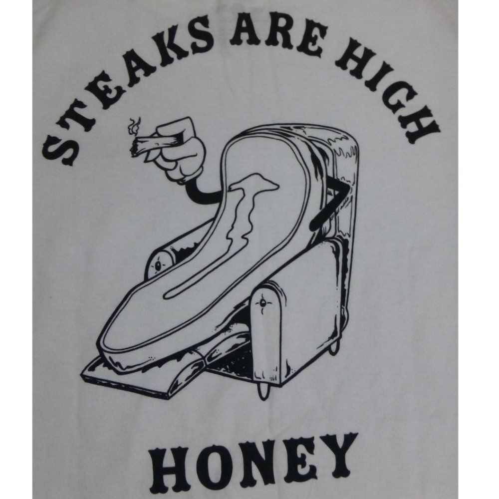 NWOT W/ Fixable Flaw - Honey Brand Co. "Steaks Are High" Short Sleeve White T